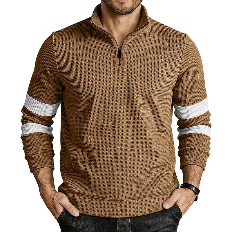 Larson | Men's Quilted Quarter-Zip Sweater  - Color:Brown;Size:XS