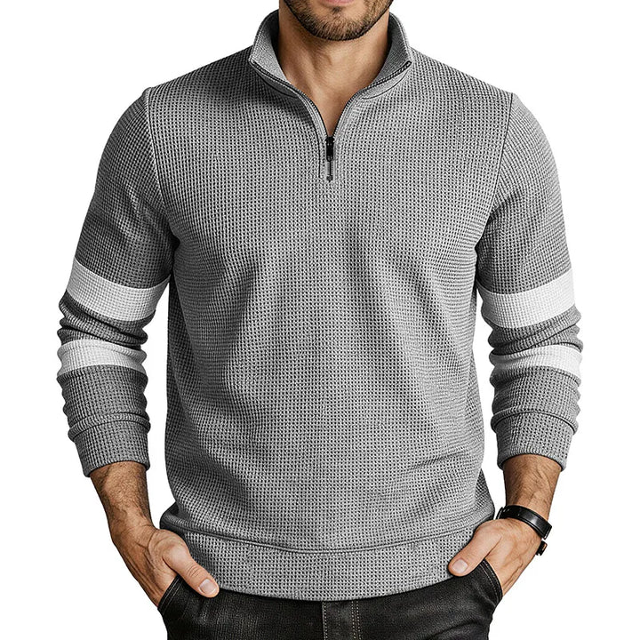 Larson | Men's Quilted Quarter-Zip Sweater  - Color:Gray;Size:XS