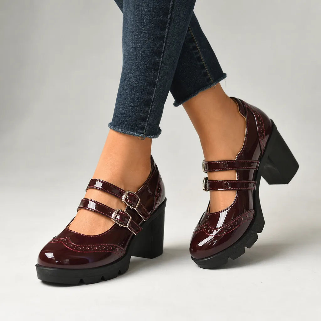 Layla | Women's Orthopedic Mary Jane Shoes - Color:Burgundy;Size:35