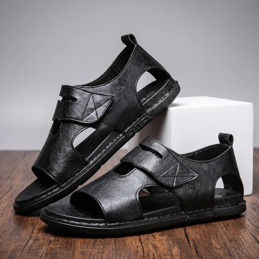Layton Open Toe Slides - Color:Black;Size:38
