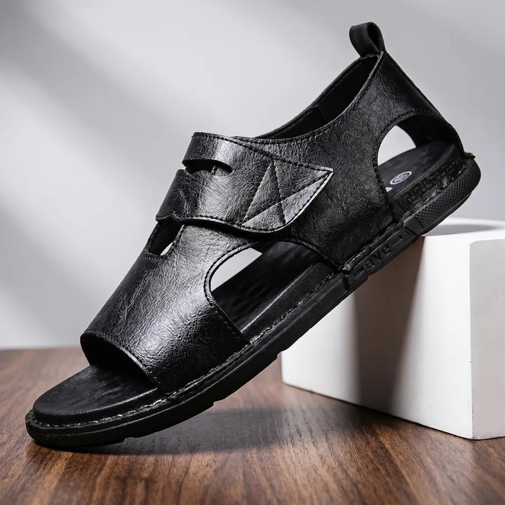 Men's Black Bloom Open Toe Sandals
