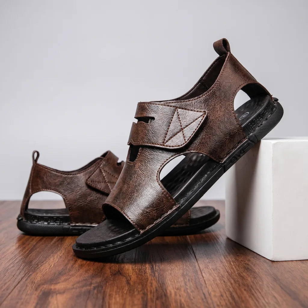 Layton Open Toe Slides - Color:Dark brown;Size:38