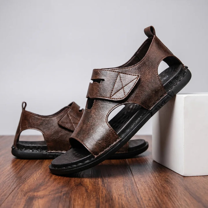 Layton Open Toe Slides - Color:Dark brown;Size:38
