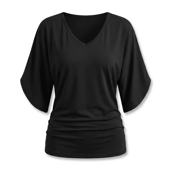 Leah Draped V-Neck Top - Color:Black;Size:L