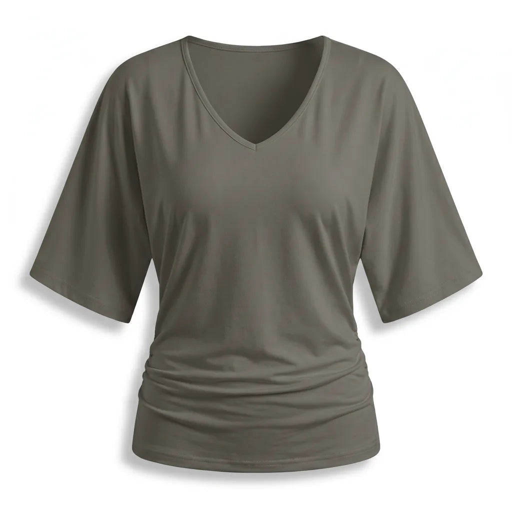 Leah Draped V-Neck Top - Color:Gray;Size:L