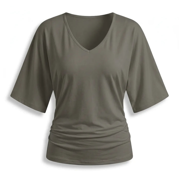 Leah Draped V-Neck Top - Color:Gray;Size:L