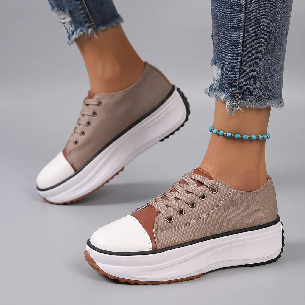 Leary Platform Canvas Sneakers - Color:Beige;Size:35