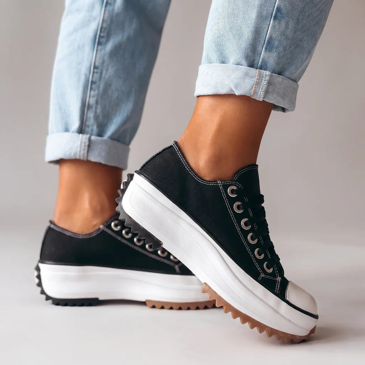 Leary Platform Canvas Sneakers - Color:Black;Size:35