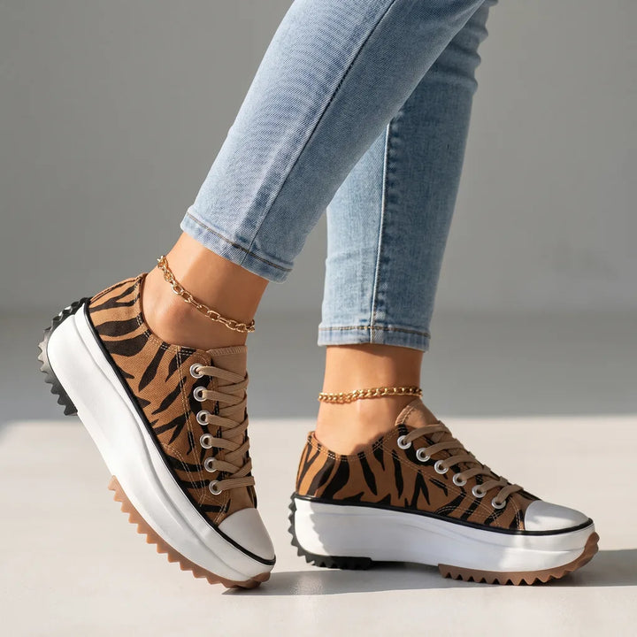 Leary Platform Canvas Sneakers - Color:Leopard Print;Size:35