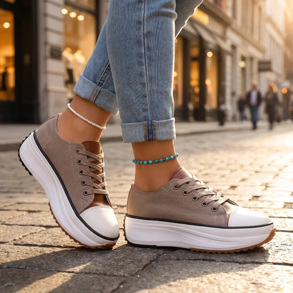 Women's Beige Leary Platform Canvas Sneakers
