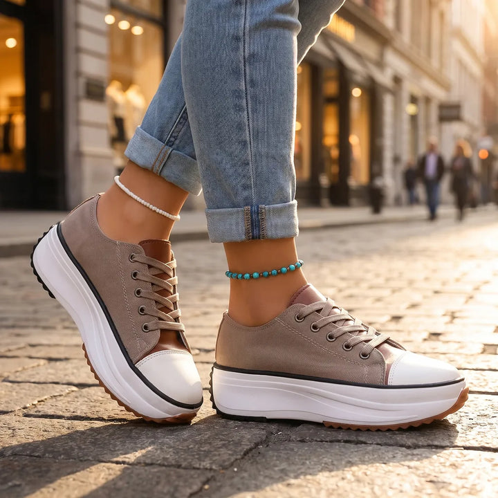 Women's Beige Leary Platform Canvas Sneakers