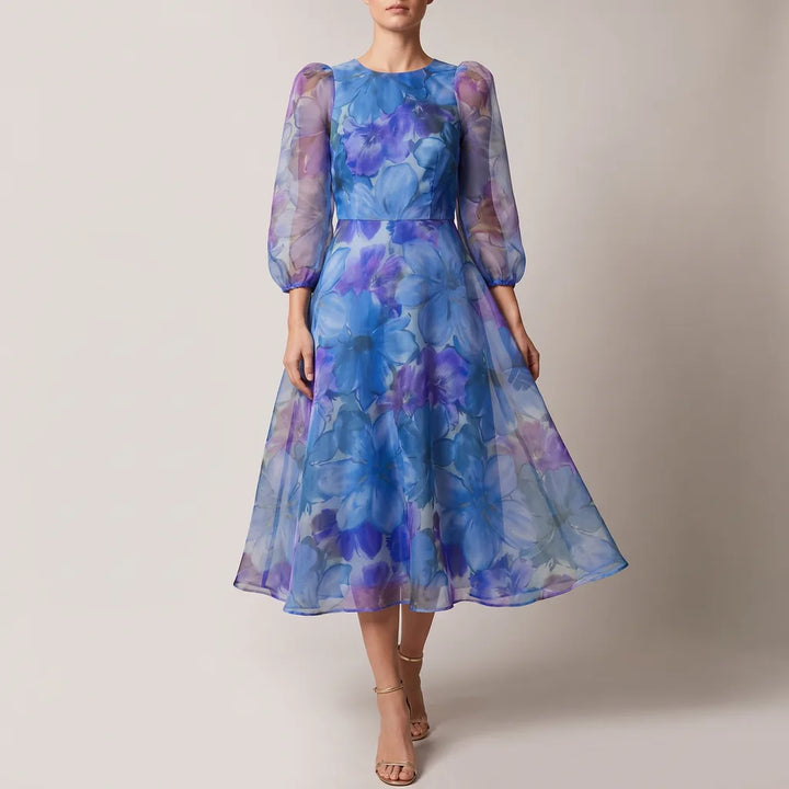 Leia Puff Sleeve Dress - Color:Blue;Size:XS