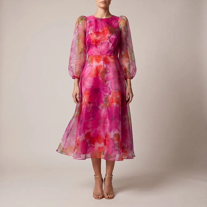 Leia Puff Sleeve Dress - Color:Pink;Size:XS