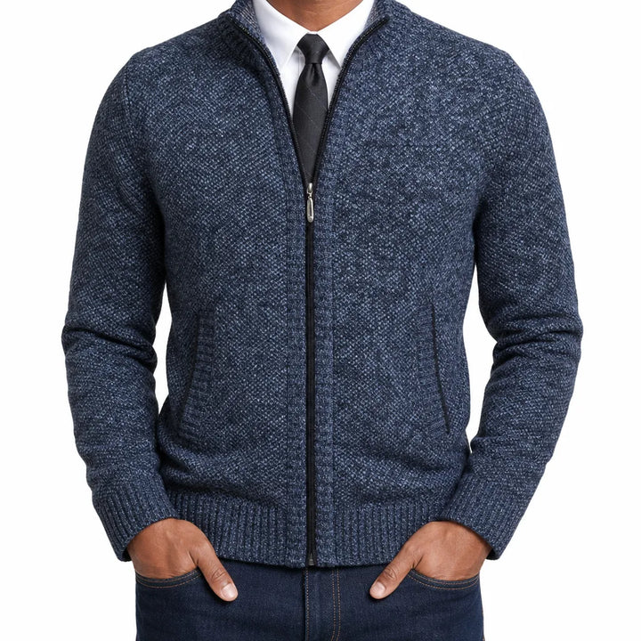 Leland | Men's Fall Zip-Up Cardigan Knit Sweater - Color:Blue;Size:S