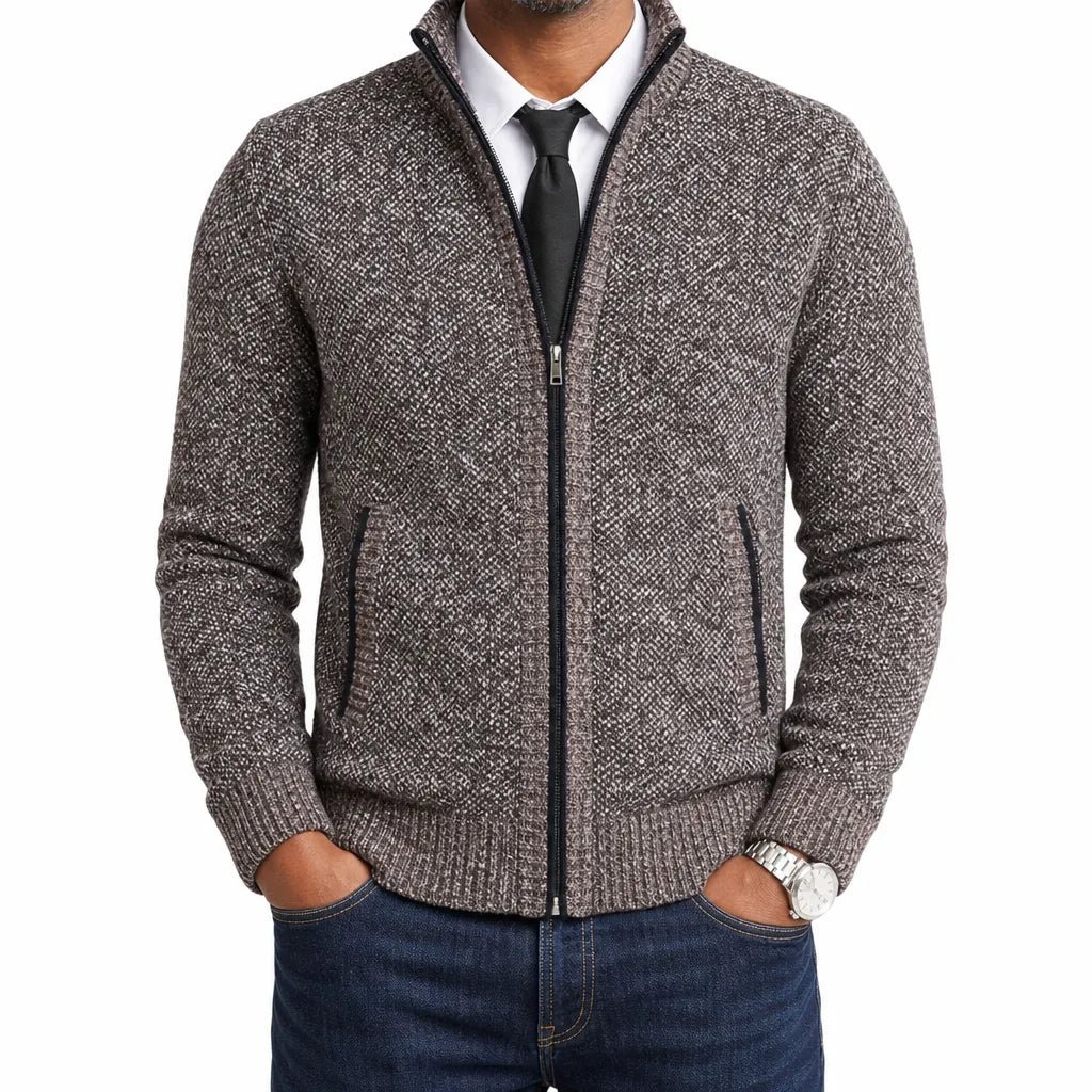 Leland | Men's Fall Zip-Up Cardigan Knit Sweater - Color:Gray;Size:S