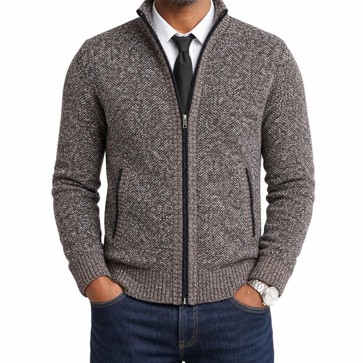 Leland | Men's Fall Zip-Up Cardigan Knit Sweater - Color:Gray;Size:S