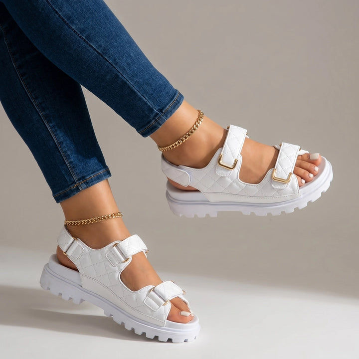 Lena Quilted Sandals - Color:White;Size:36
