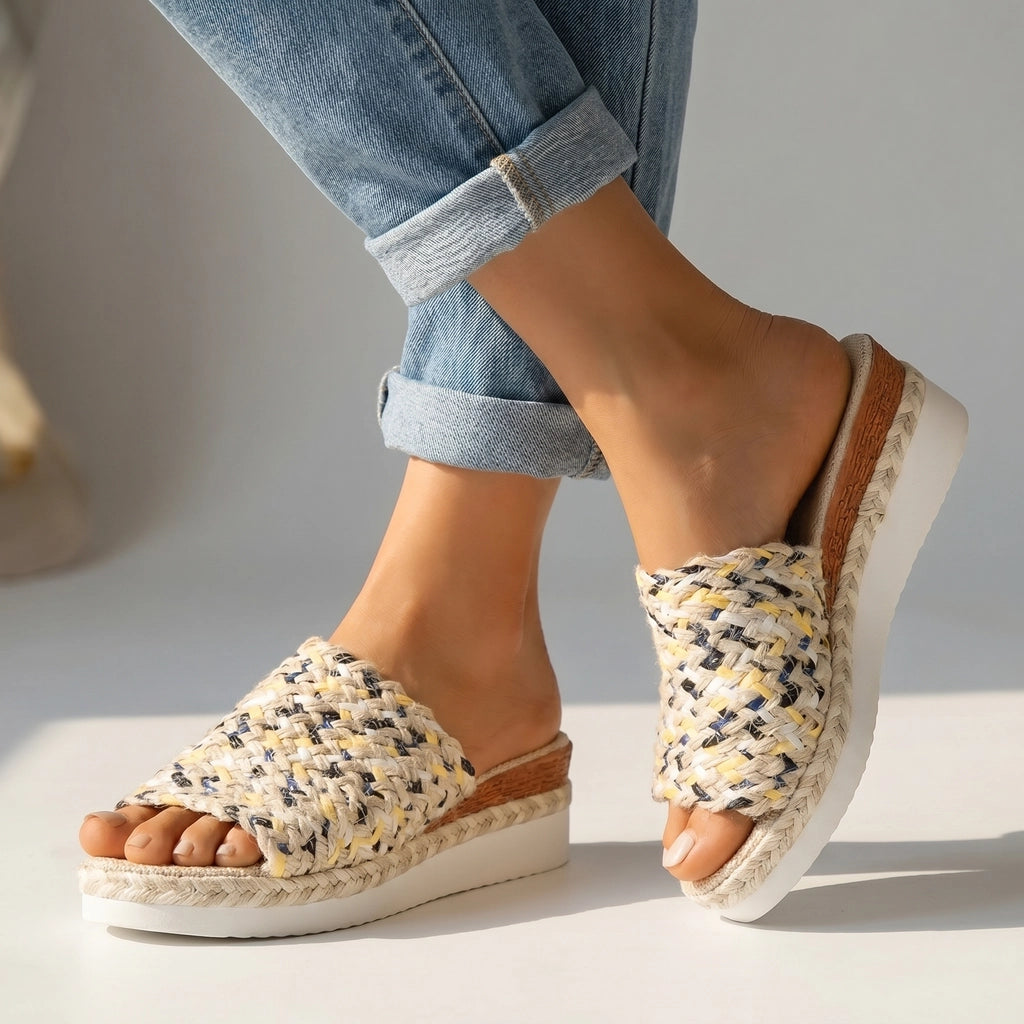 Lena Rope Slides - Color:Yellow Grey;Size:36