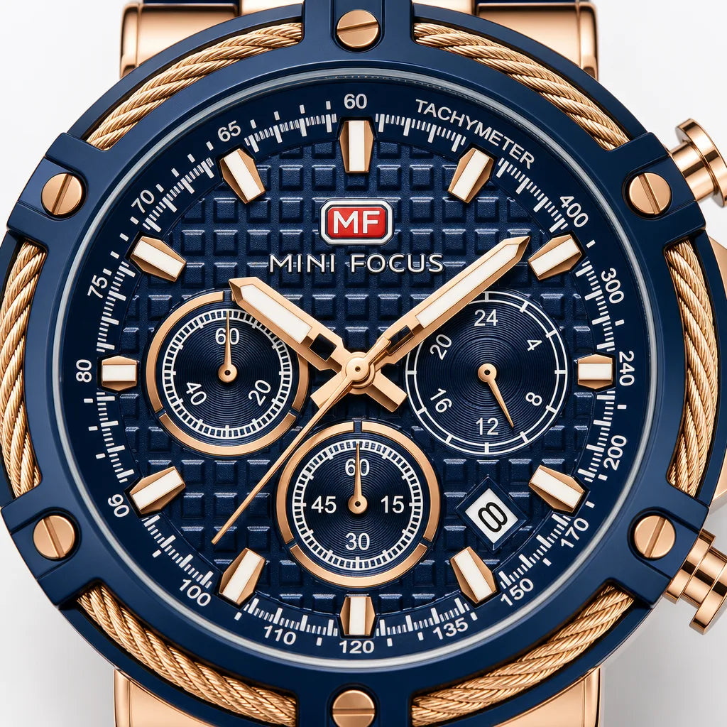 Men's 05 Rose Gold and Blue Case / Blue Dial / Blue Steel Bracelet Lennon Luminous Quartz Watch