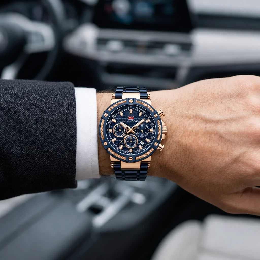 Men's 05 Rose Gold and Blue Case / Blue Dial / Blue Steel Bracelet Lennon Luminous Quartz Watch