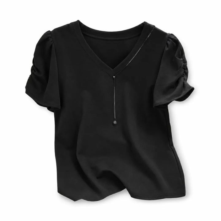 Leona Puff Sleeve Top - Color:Black;Size:XS