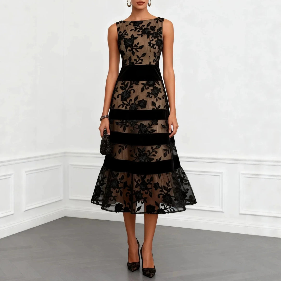 Levi | Women's Floral Cocktail Midi Dress - Color:Black;Size:XS