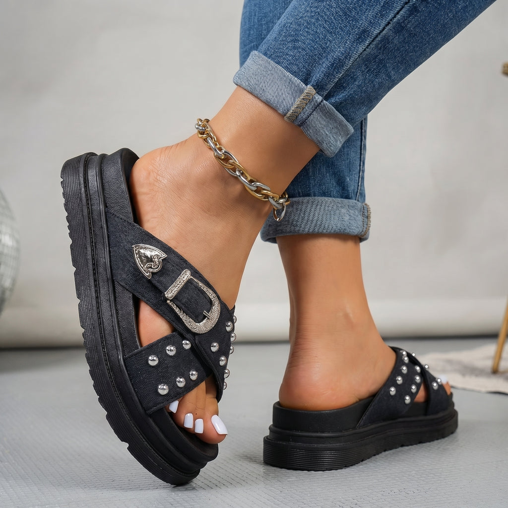 Lexie Platform Slides - Color:Black;Size:35