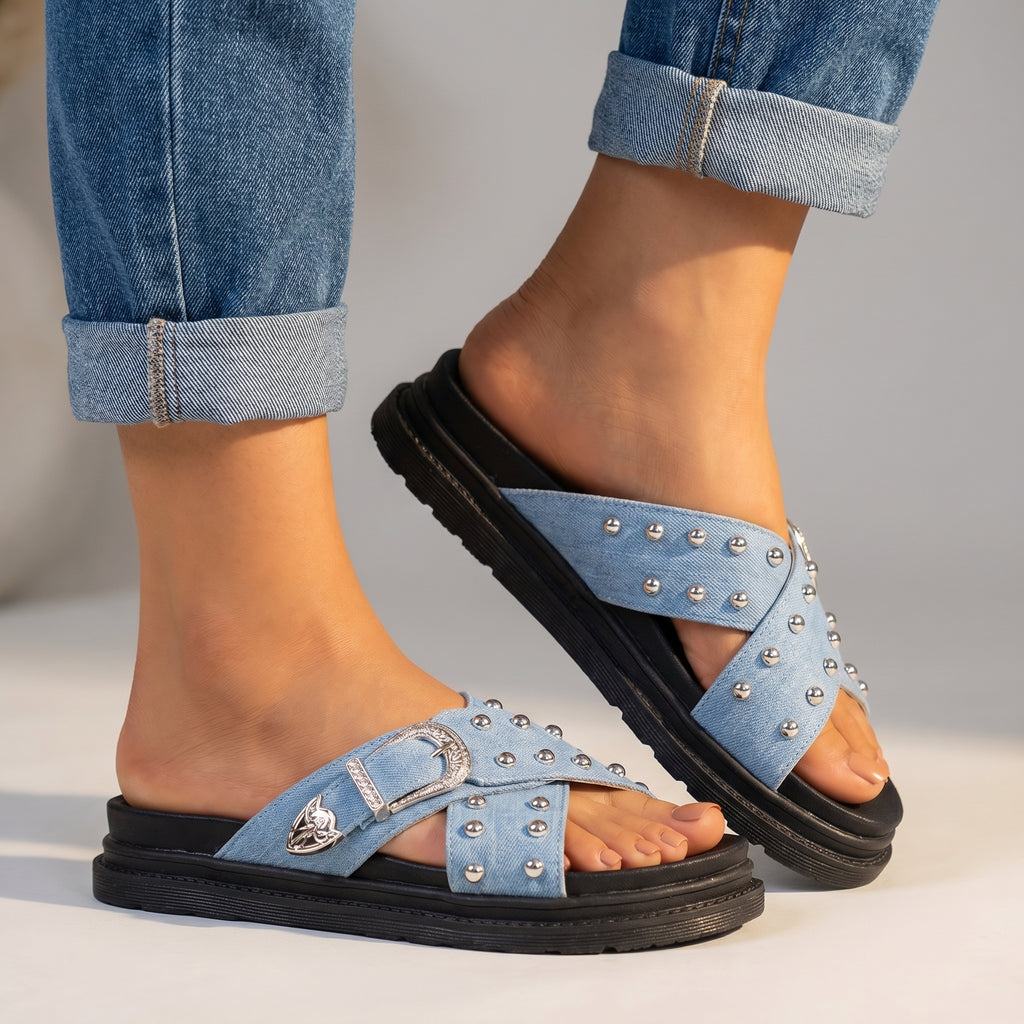 Lexie Platform Slides - Color:Sky Blue;Size:35