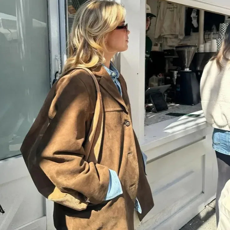 Women's Lexie | Women's Oversized Brown Suede-Look Blazer