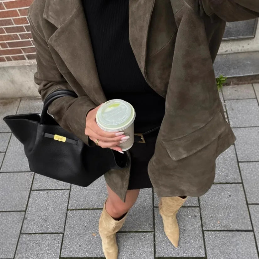 Women's Lexie | Women's Oversized Brown Suede-Look Blazer