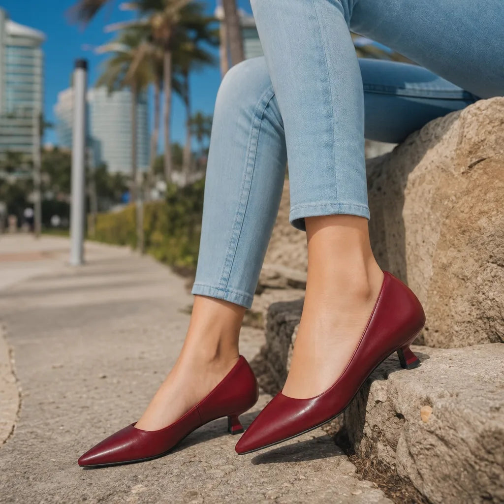 Women's Red Imogen Pointed Leather Pumps