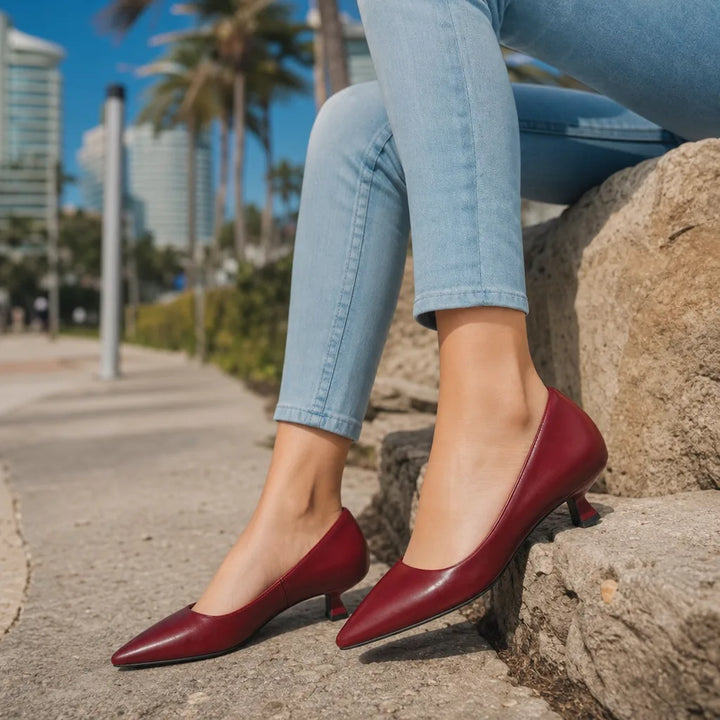 Women's Red Imogen Pointed Leather Pumps