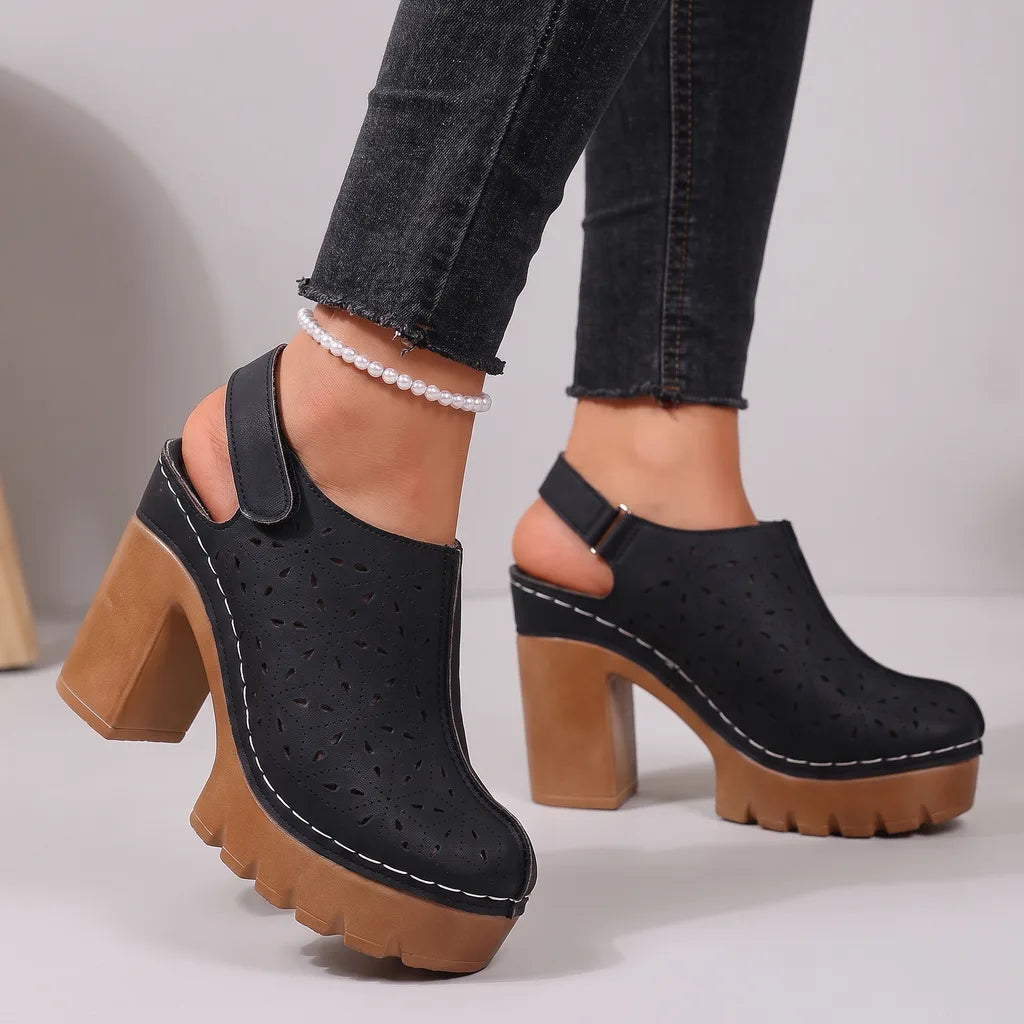 Liana Cutout Clog Heels - Color:Black;Size:36