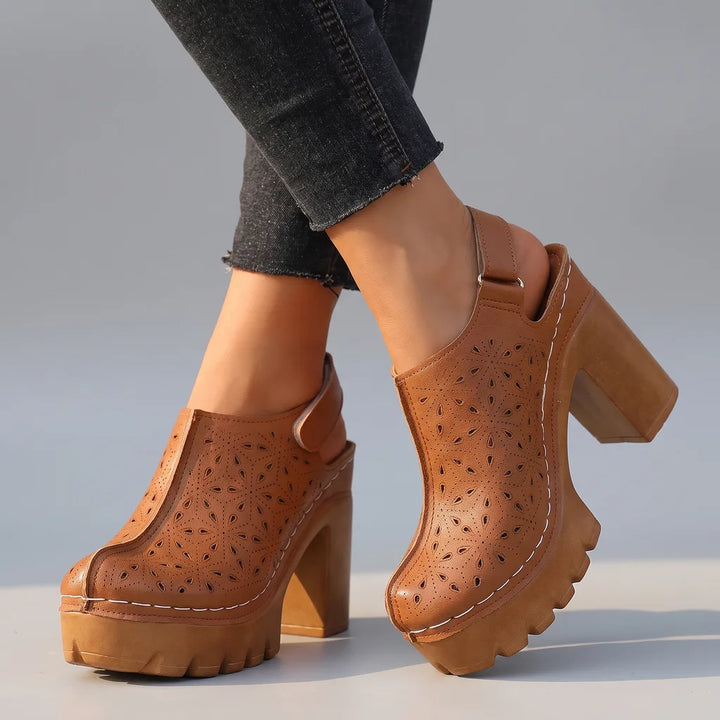 Liana Cutout Clog Heels - Color:Brown;Size:36