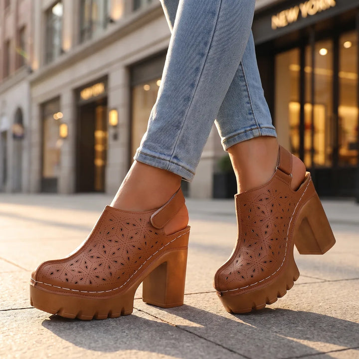 Women's Brown Ezra Chunky Heel Mules