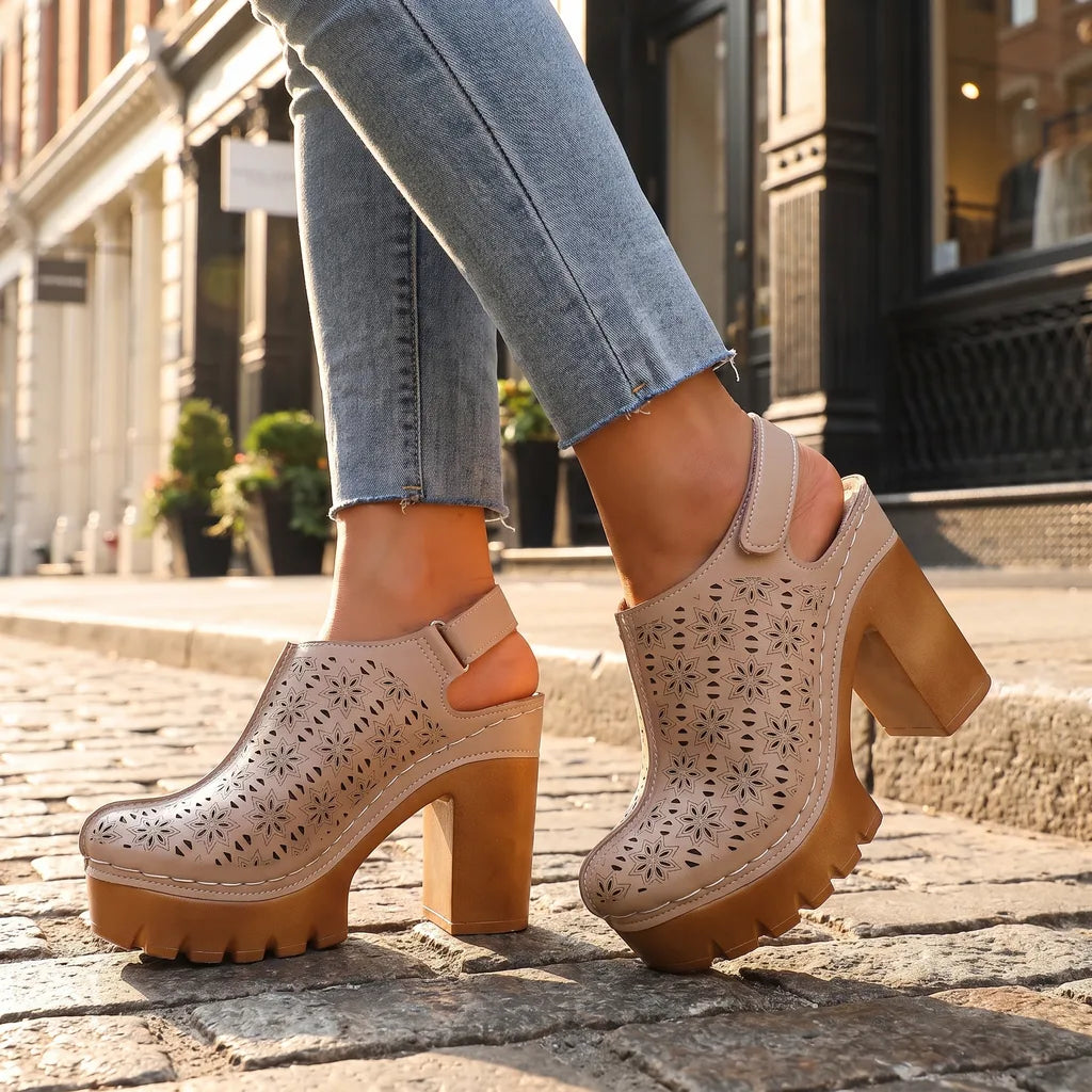 Women's Beige Ezra Chunky Heel Mules
