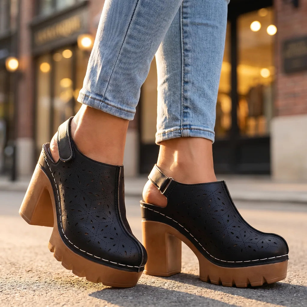 Women's Black Ezra Chunky Heel Mules