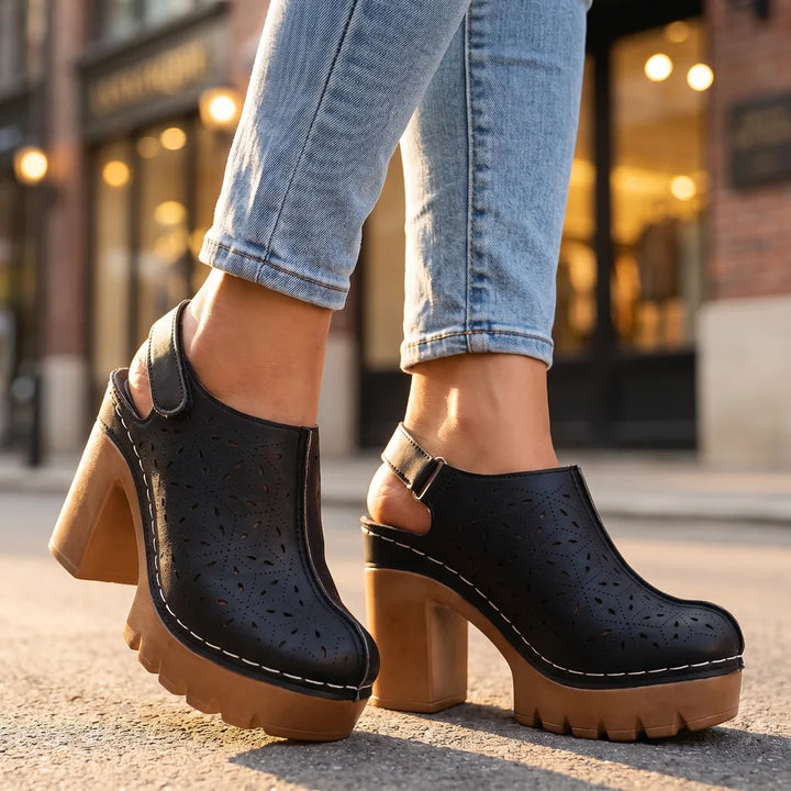 Women's Black Ezra Chunky Heel Mules