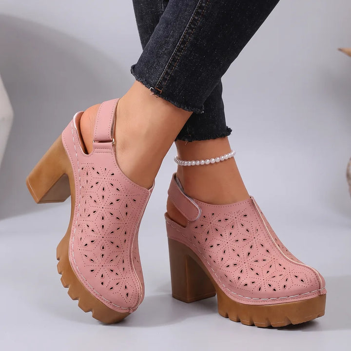 Liana Cutout Clog Heels - Color:Pink;Size:36