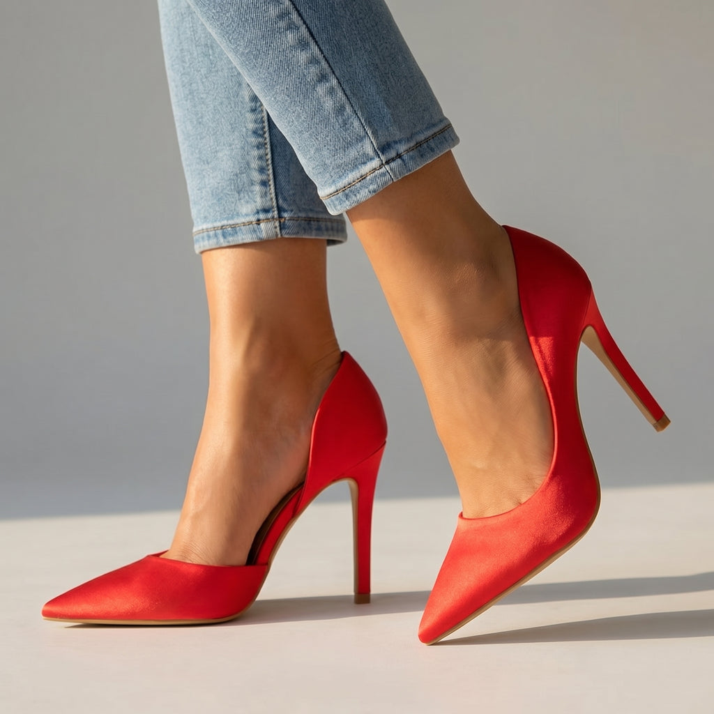Liana Satin Pumps - Color:Red;Size:35