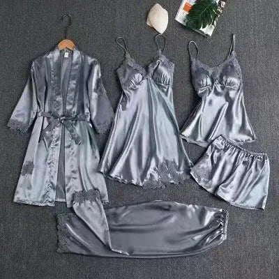 Liberty | Women's Elegant Five-Piece Pajama Set - Color:Light Blue;Size:XS