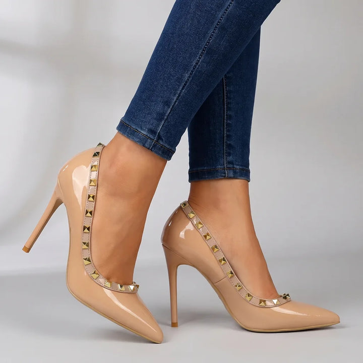Liberty | Women's Studded Stiletto High Heels - Color:Beige;Size:35