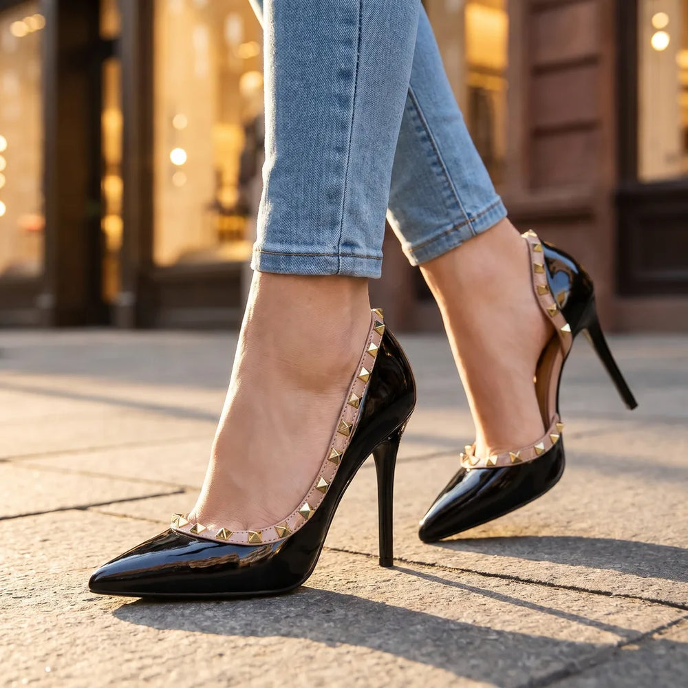 Women's Black Nicholas Studded Stiletto Pumps