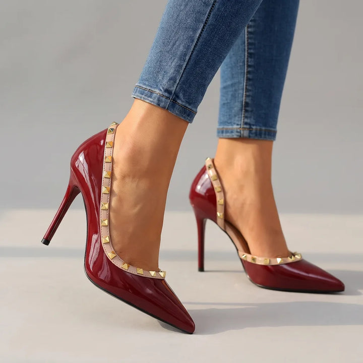 Liberty | Women's Studded Stiletto High Heels - Color:Red;Size:35