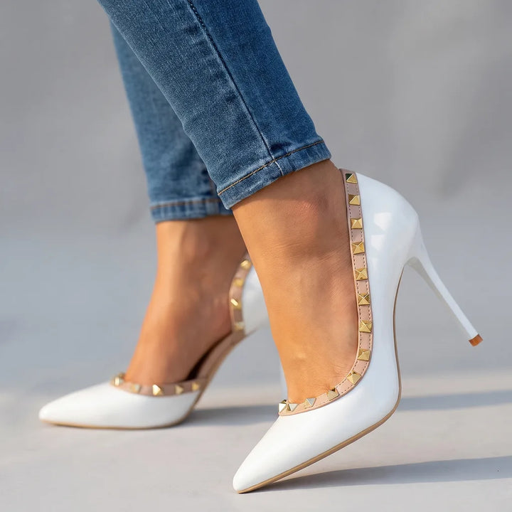 Liberty | Women's Studded Stiletto High Heels - Color:White;Size:35