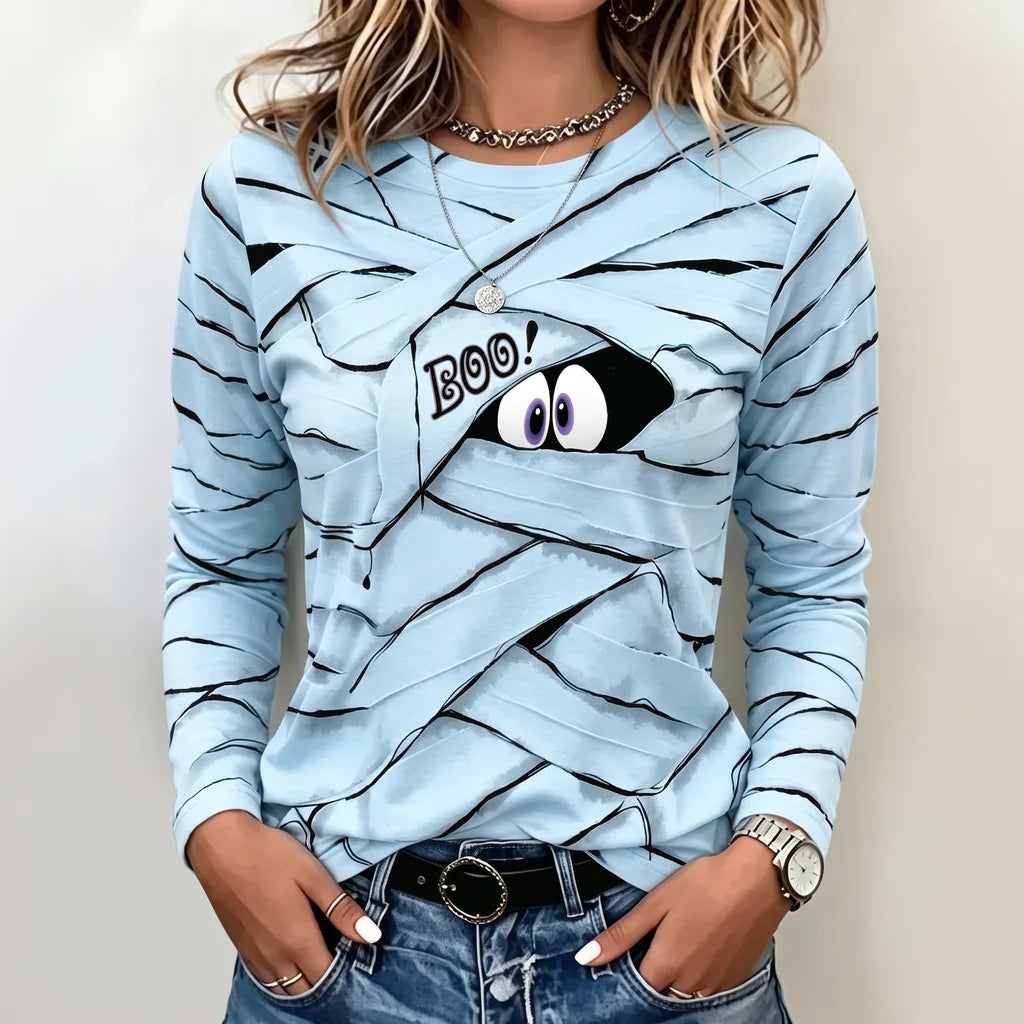 Lila | Playful Halloween Graphic Sweatshirt - Size:M;Color:Blue