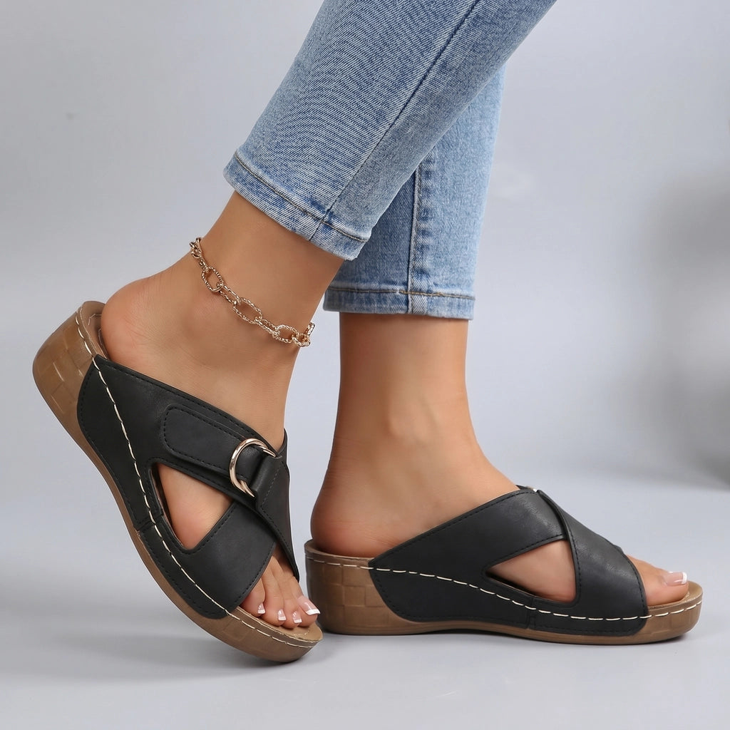 Lilian Cross-Strap Sandals - Color:Black;Size:36