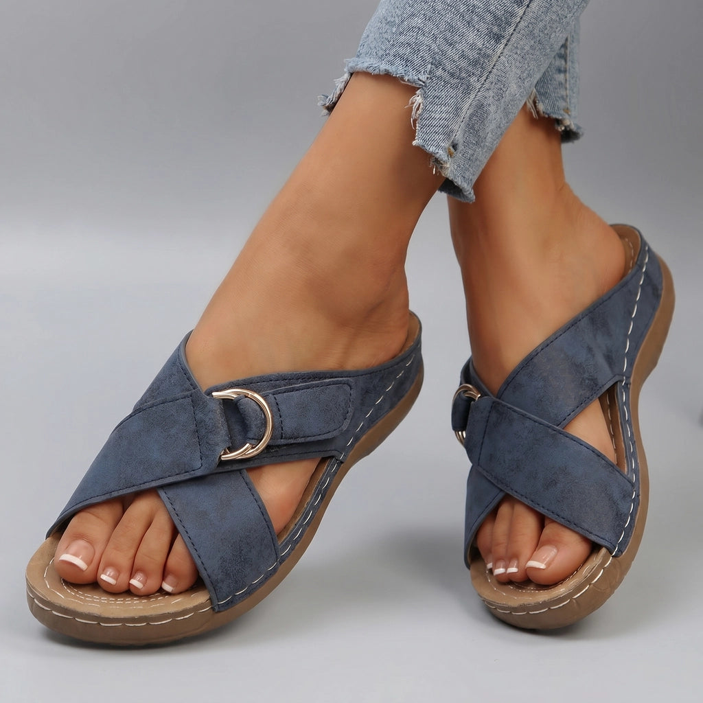 Lilian Cross-Strap Sandals - Color:Blue;Size:36