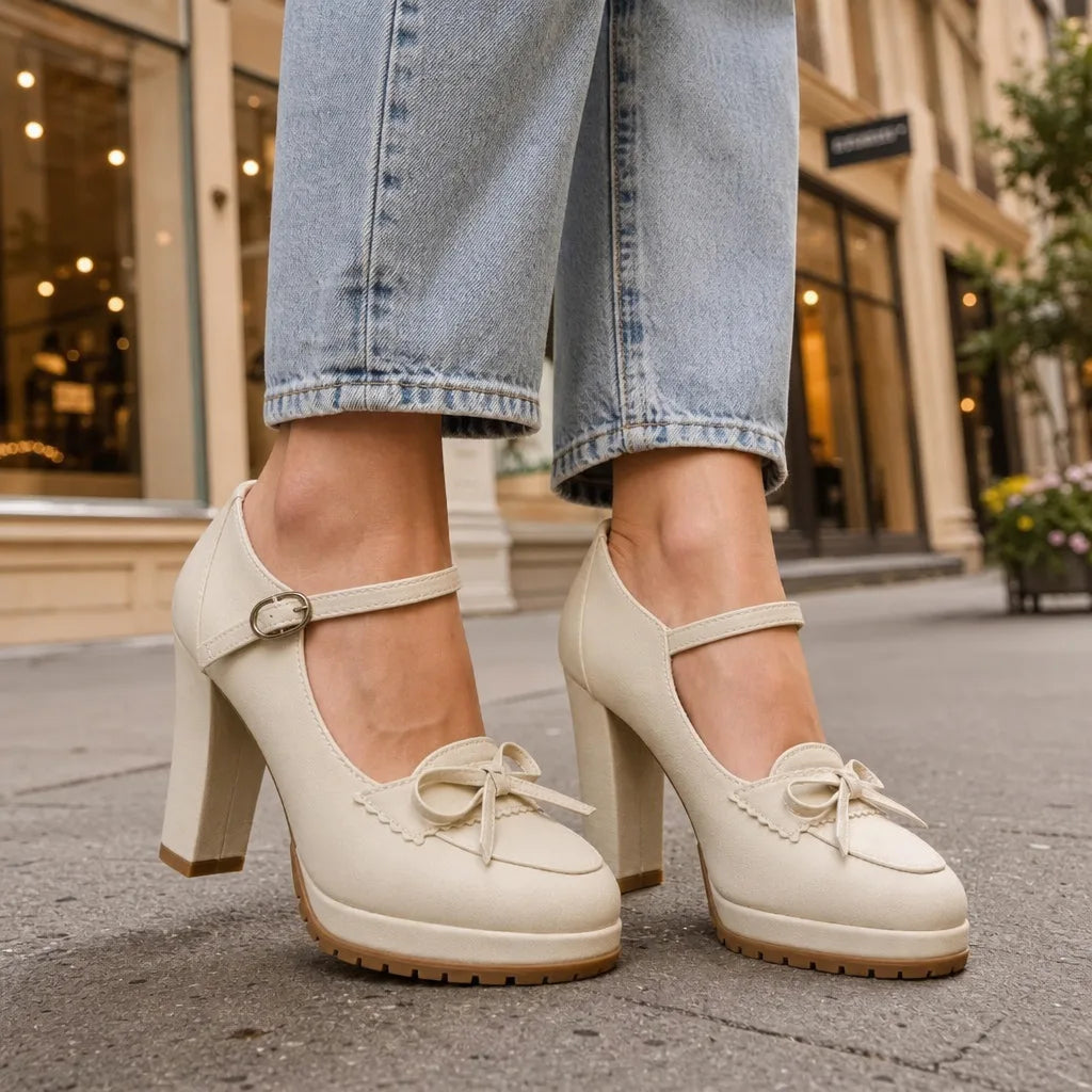 Women's Beige Micah Bow Platform Heels