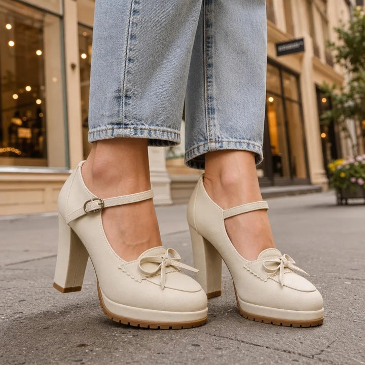 Women's Beige Micah Bow Platform Heels